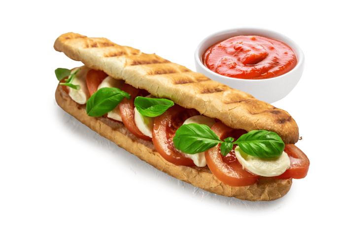 Caprese gratinované panini s tomatovým dipem